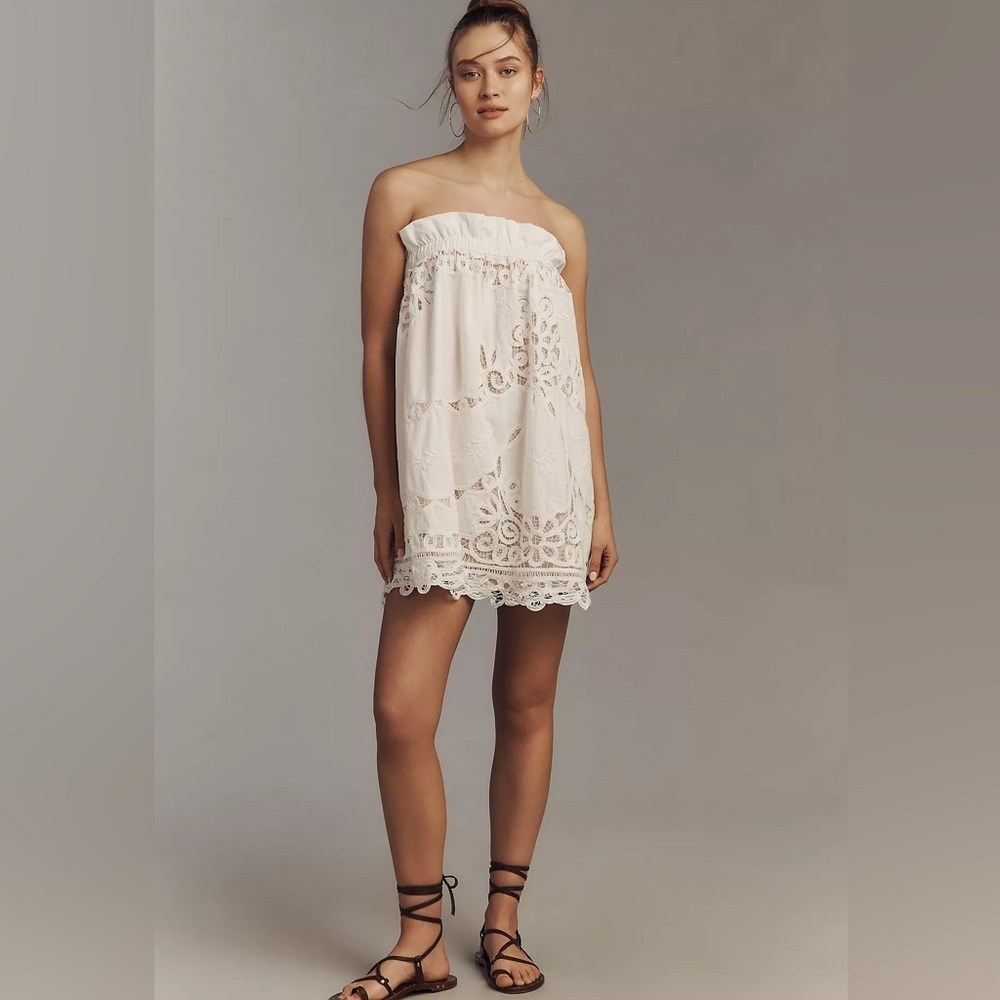 NWT! Anthropologie Maeve Strapless Lace Mini Dress 🍊🖼️